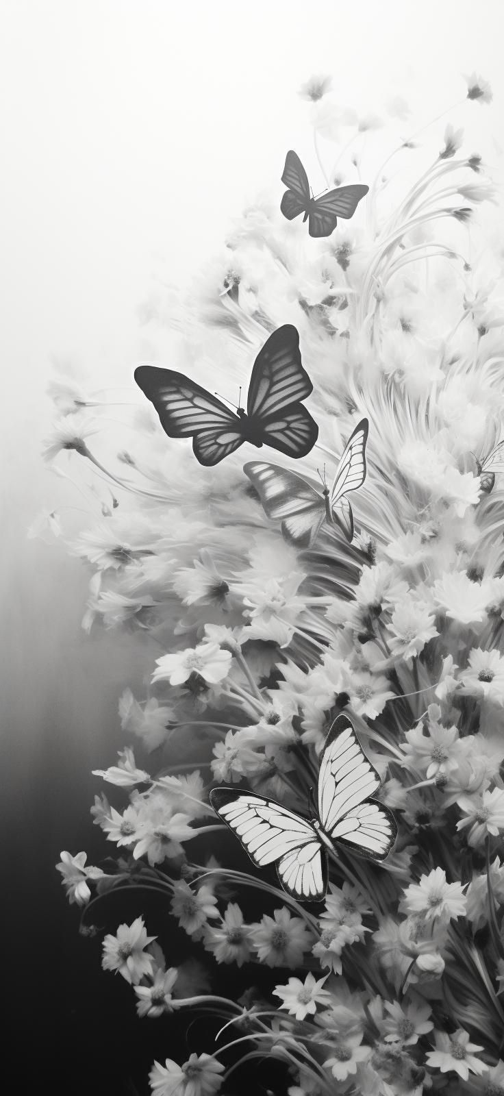 Black and White Butterflies in a Field of Flowers