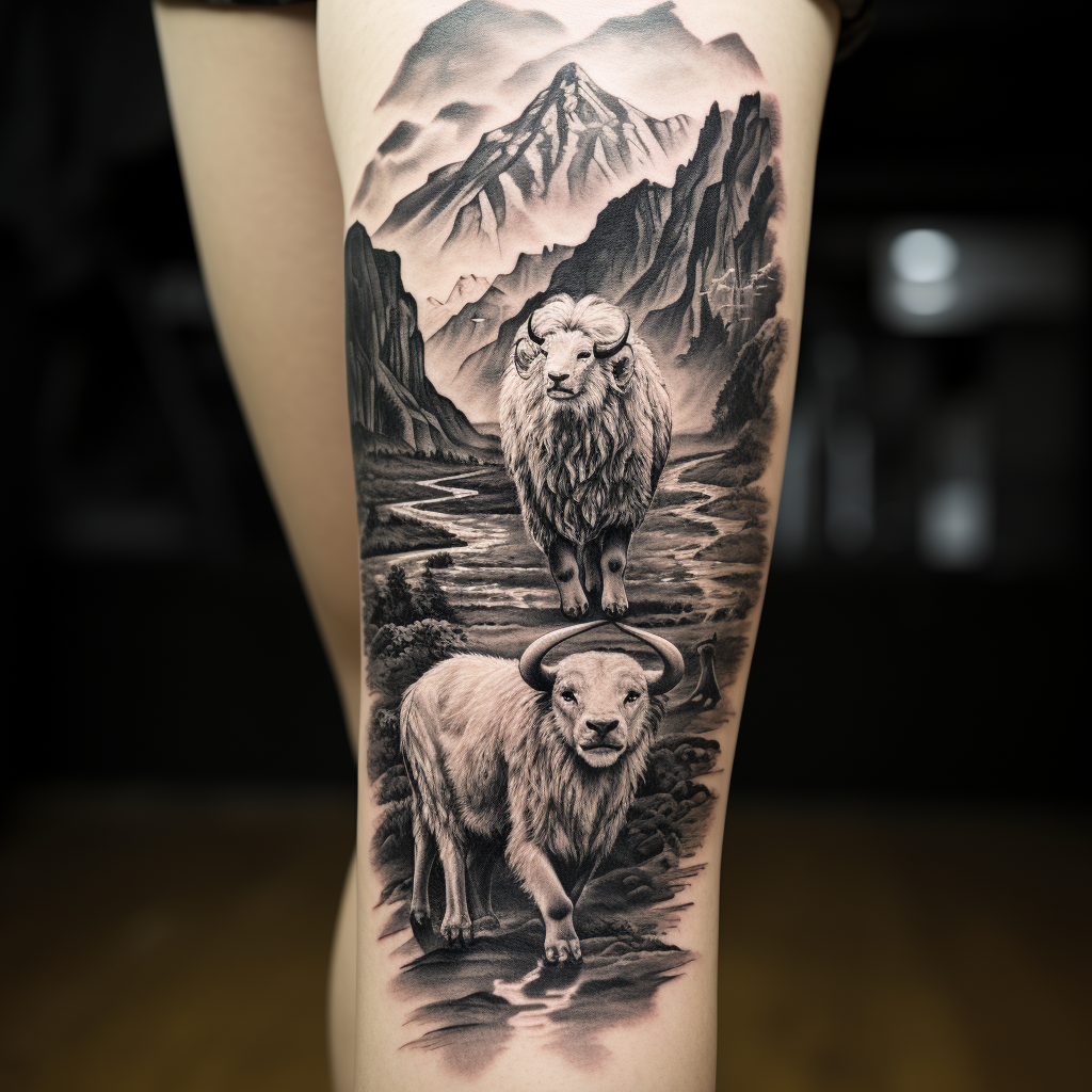 Lion Sheep Calf Tattoo Mountains