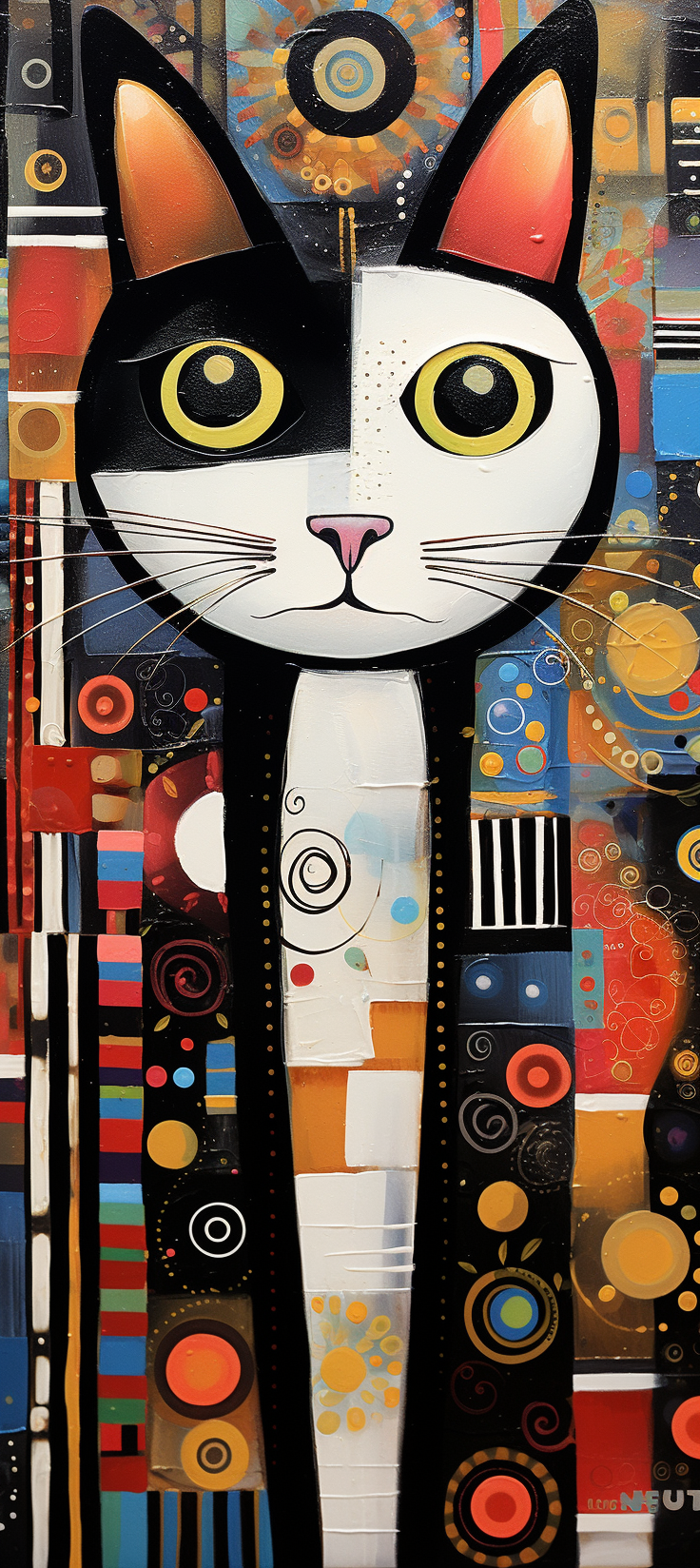 Black and White Cat in Gustav Klimt Style