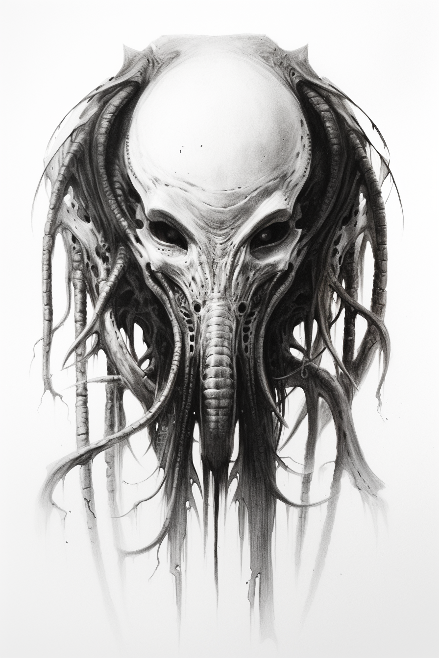 Alien head with tusks sketch