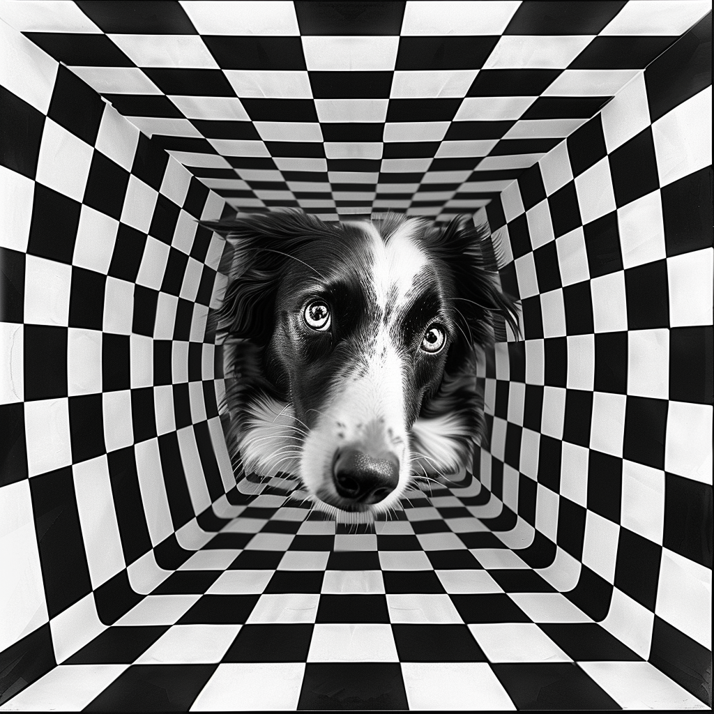 Dog Illusion Checkered Square Art