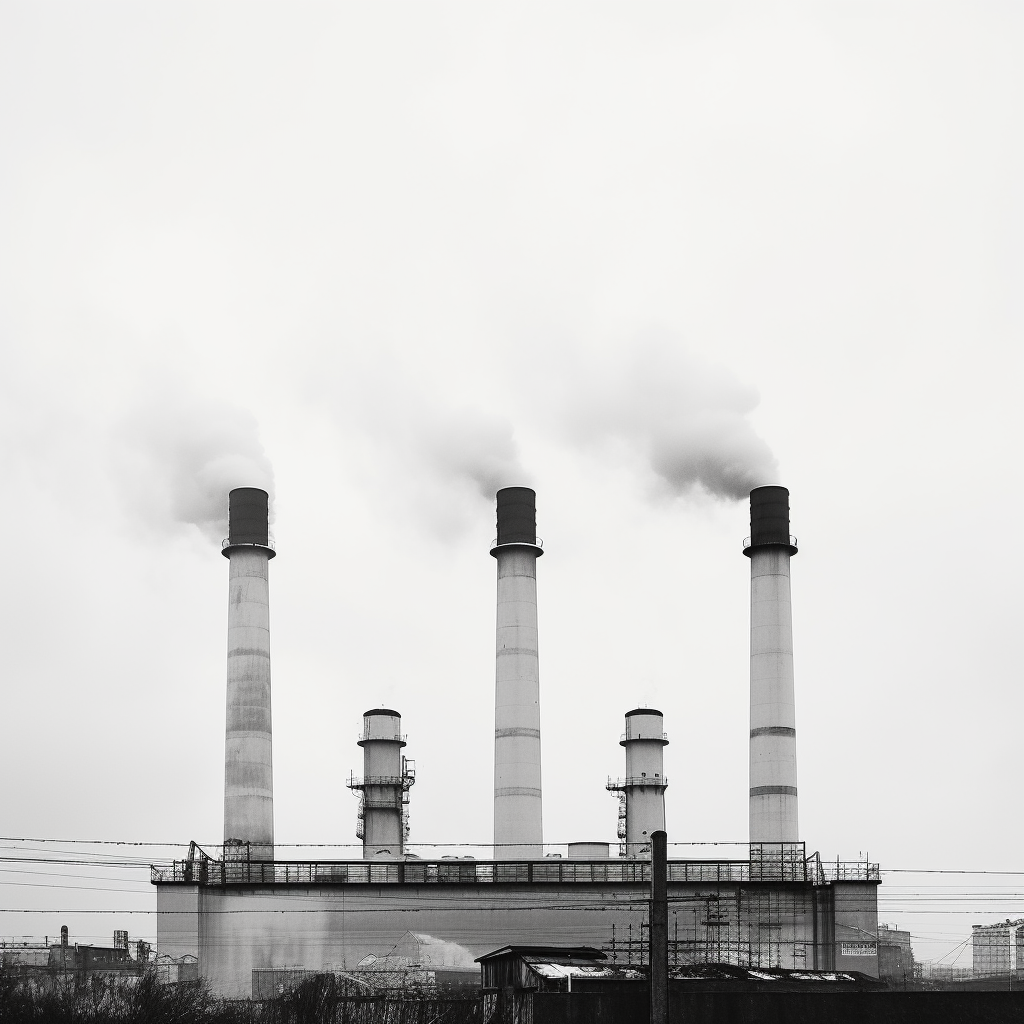 Black and white chimneys releasing pollution