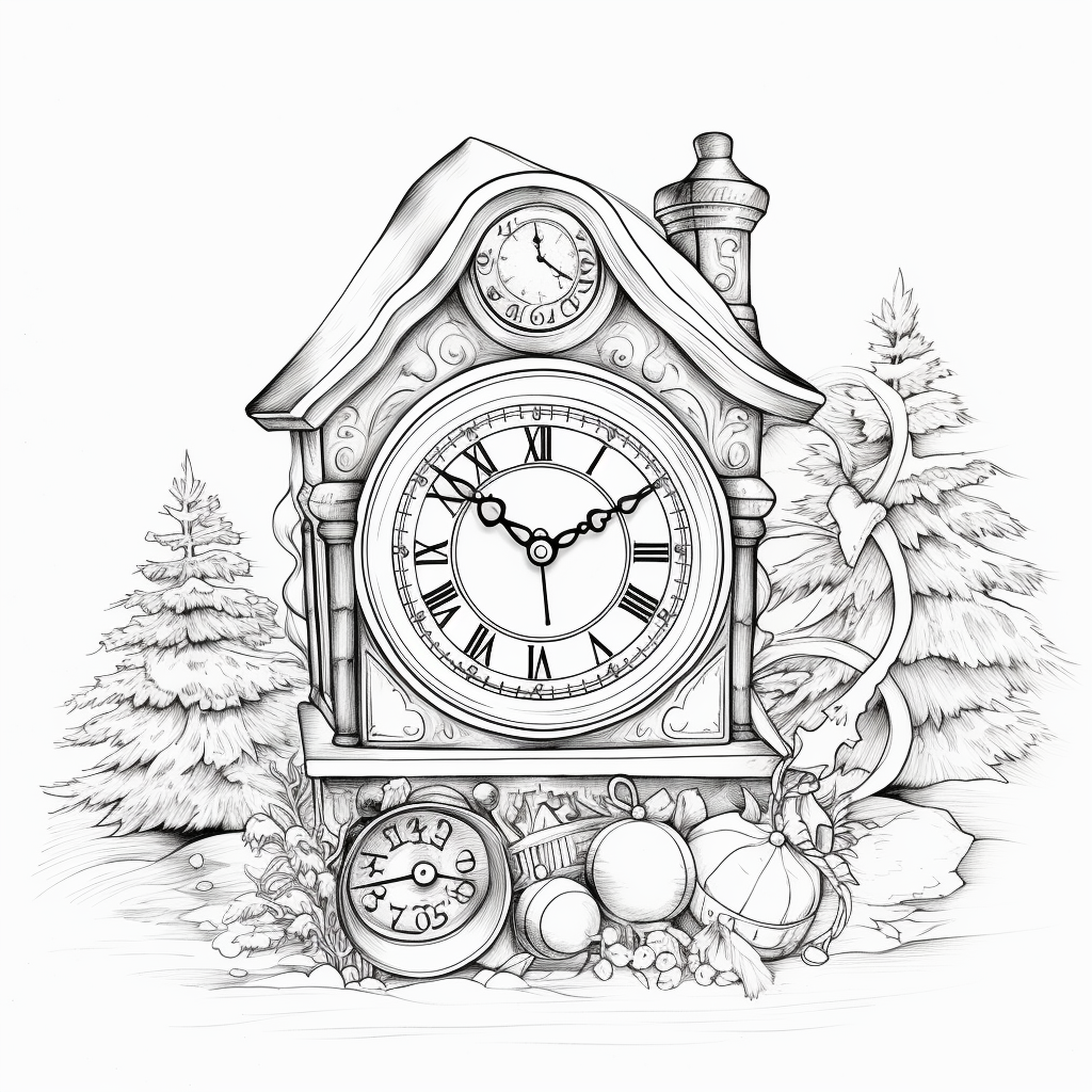 Black and white coloring book Christmas clock