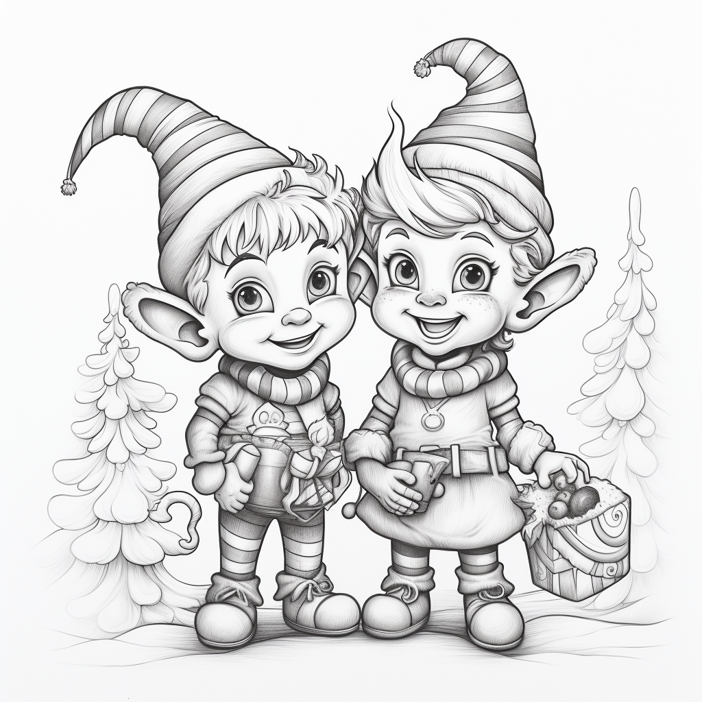 Cute holiday characters in coloring book