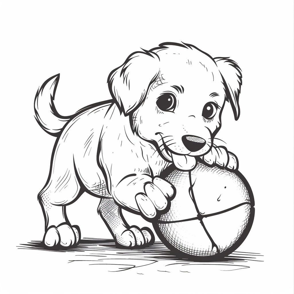 Cartoon golden retriever puppy playing with a ball