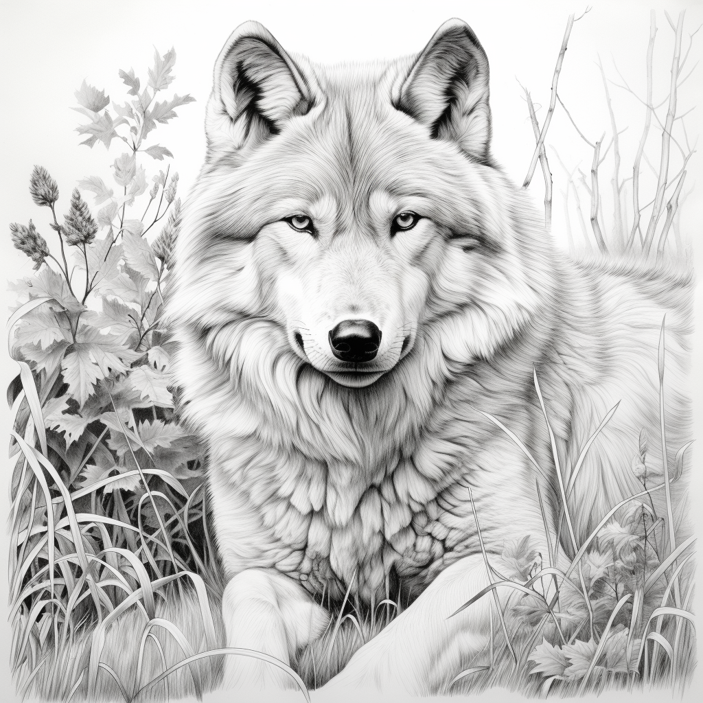 Wolves coloring page in black and white