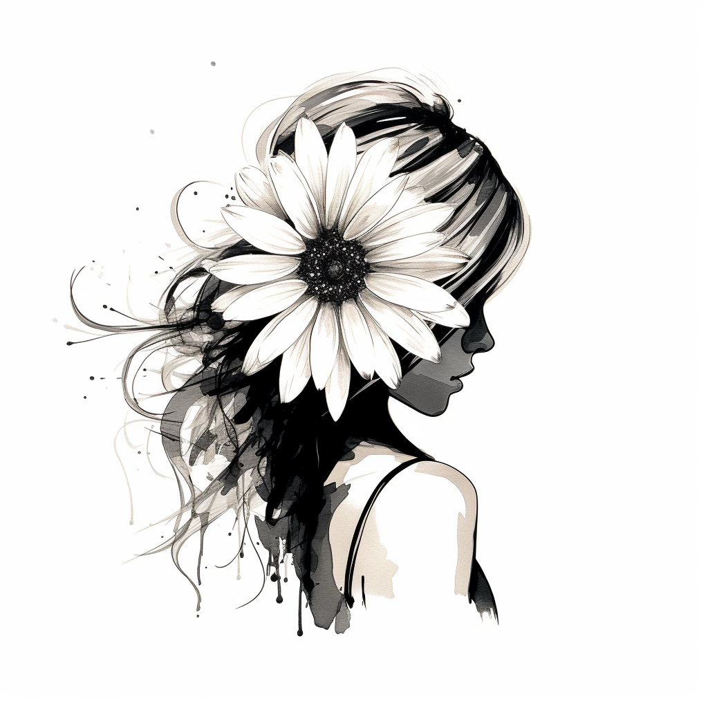 Beautiful daisy silhouette in black and white