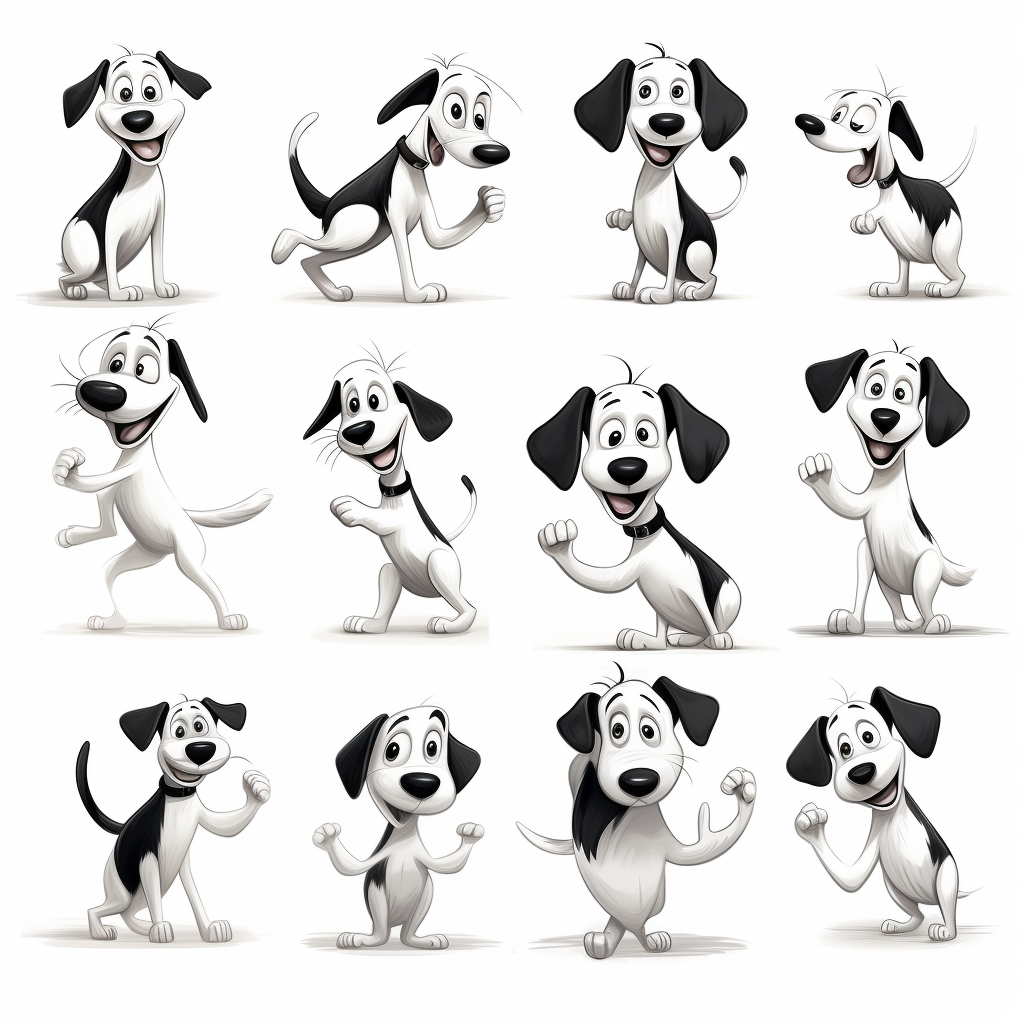 Black and white graphic dog dancing