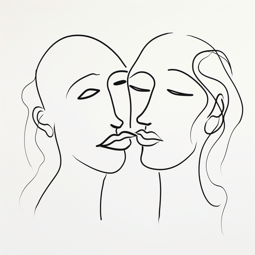 Black and white minimalist line drawing of people faces