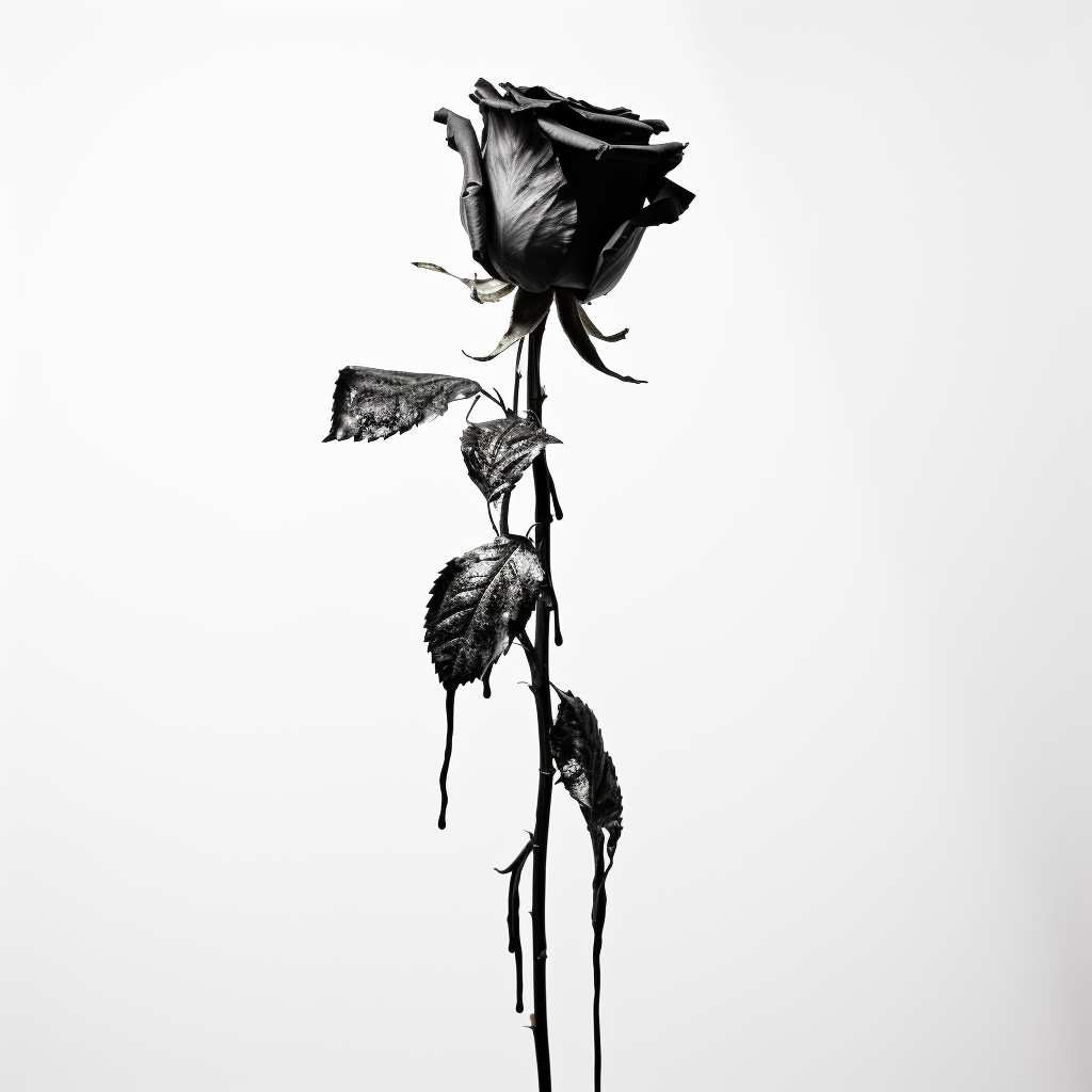 Realistic black and white dying rose