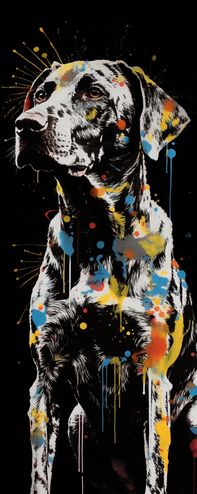 Black and white German shorthaired pointer with Basquiat-esque style