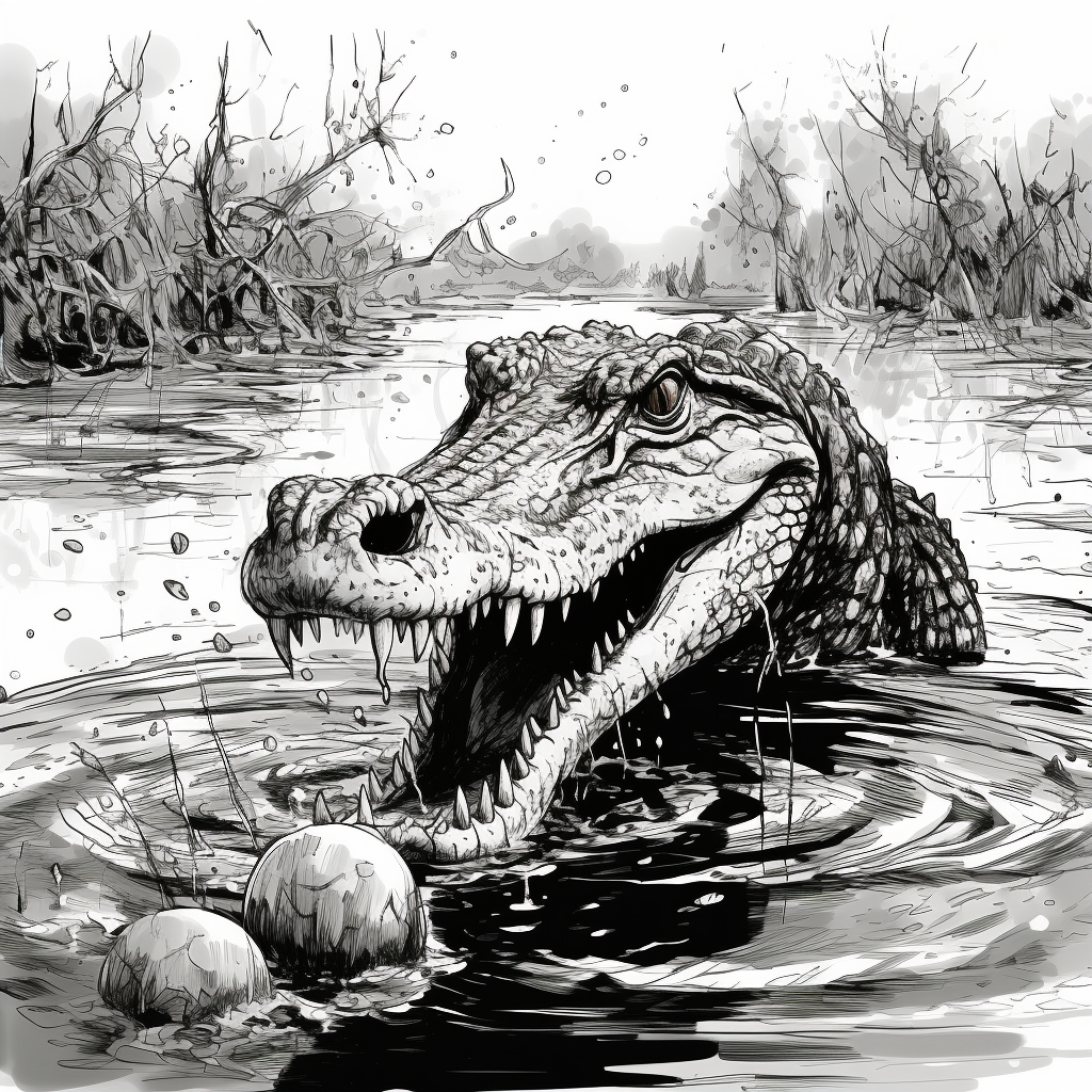 comic D&D style swamp alligator eggs