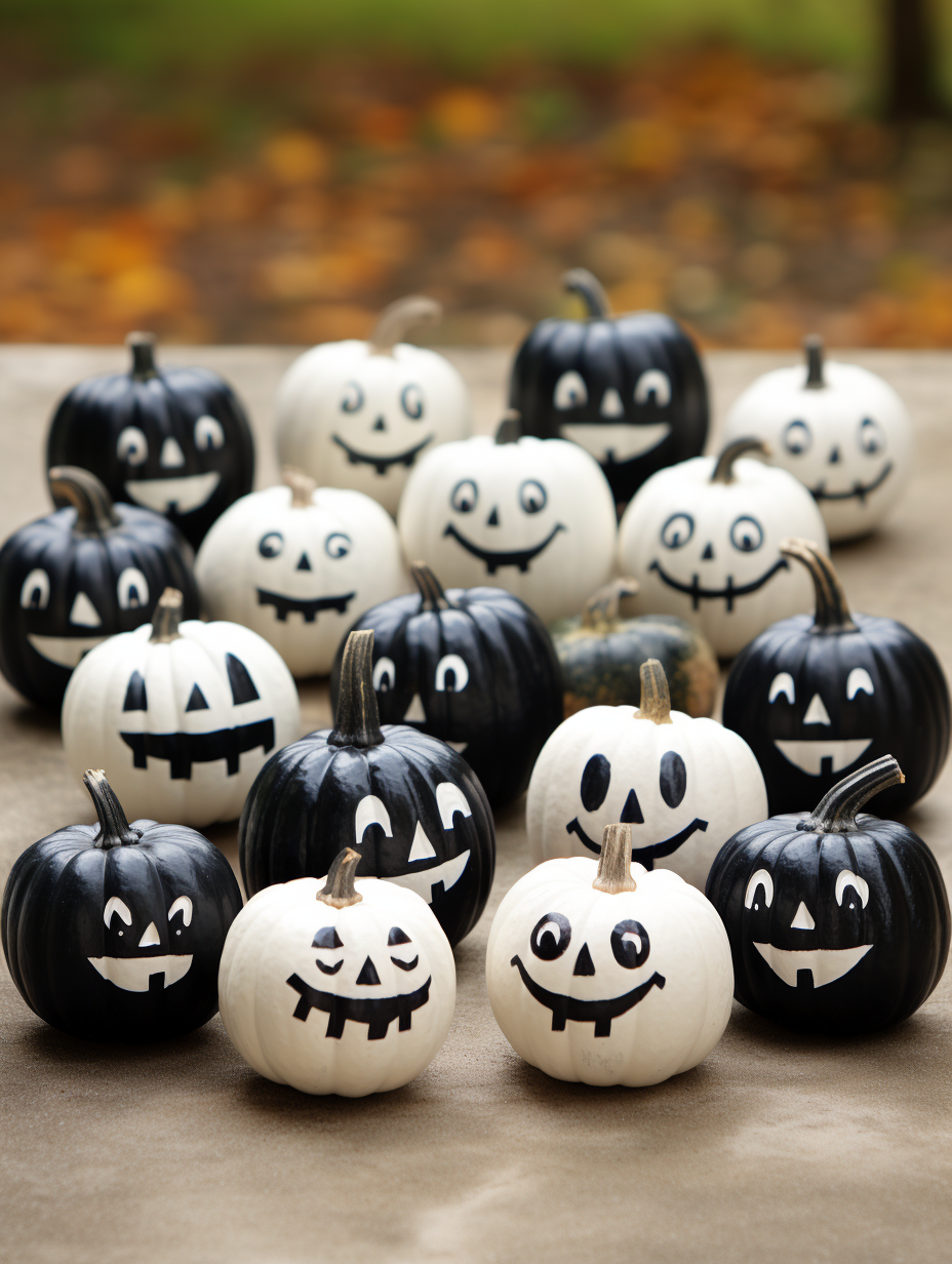 Pattern of black and white jack-o-lanterns