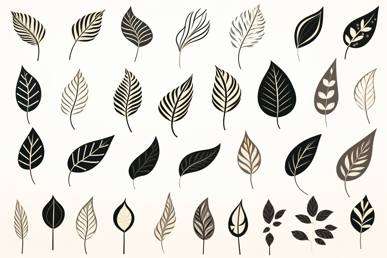 Simple black leaf doodles