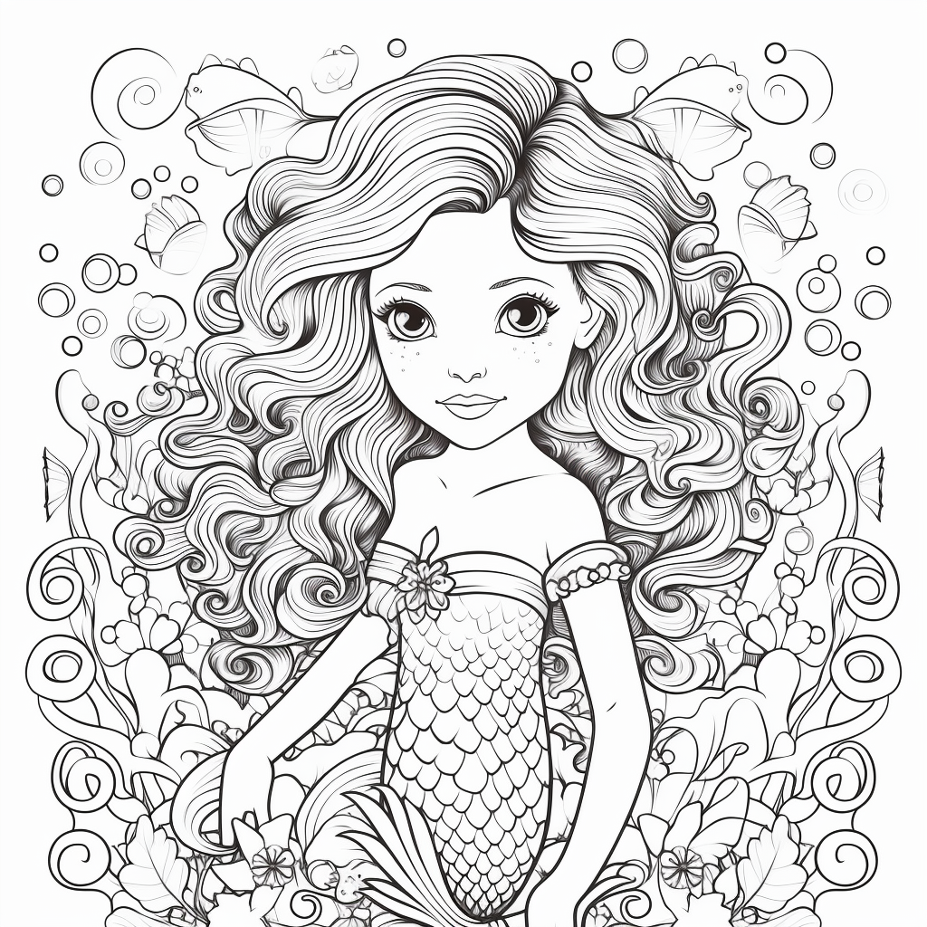 Coloring page of a mermaid