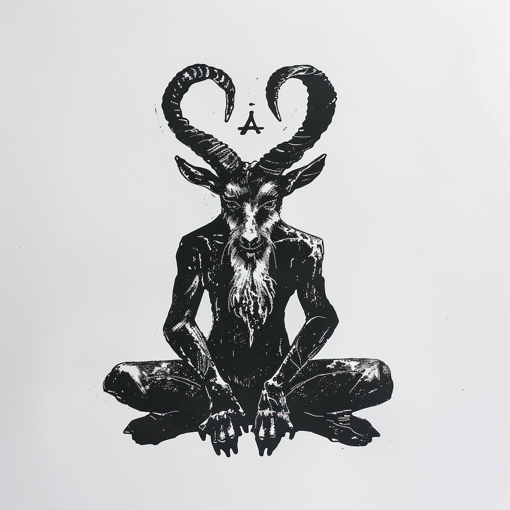 Baphomet lino print in black white