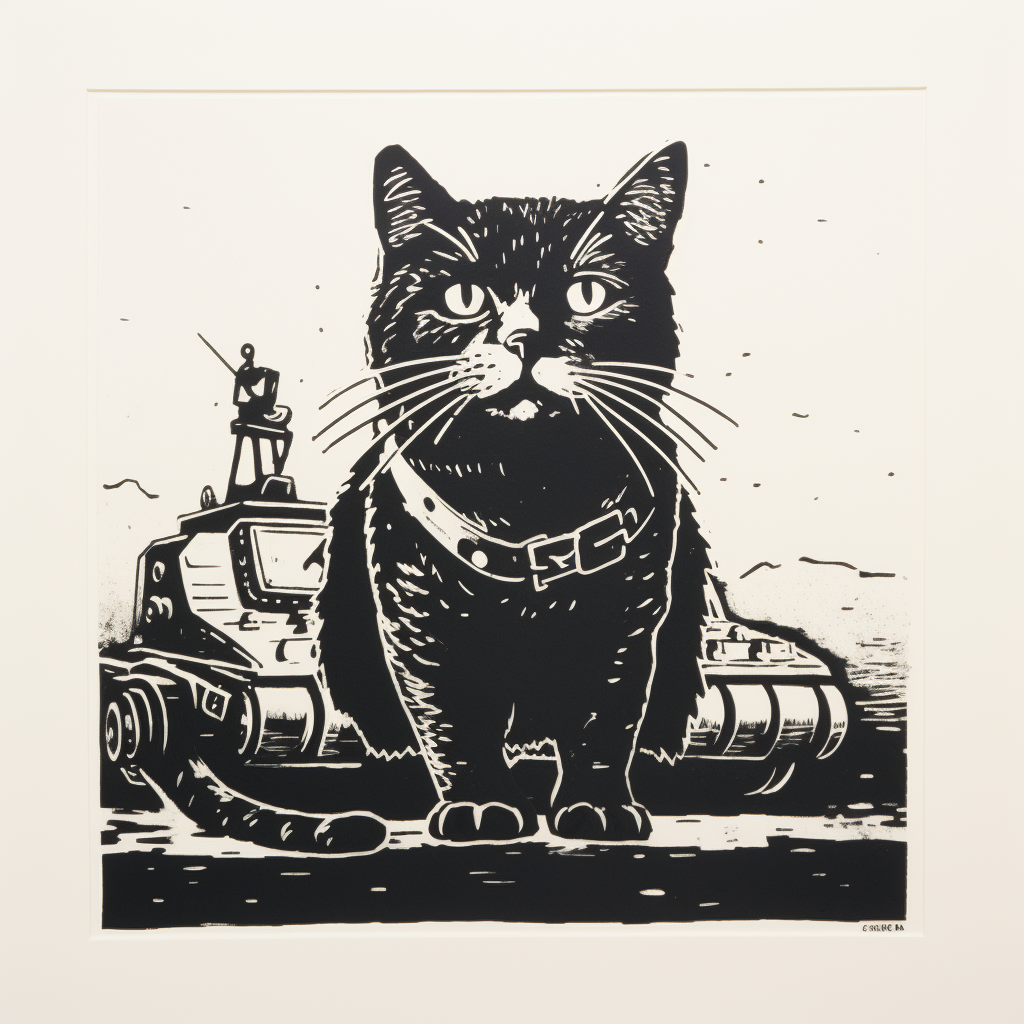 Tank cat lino print