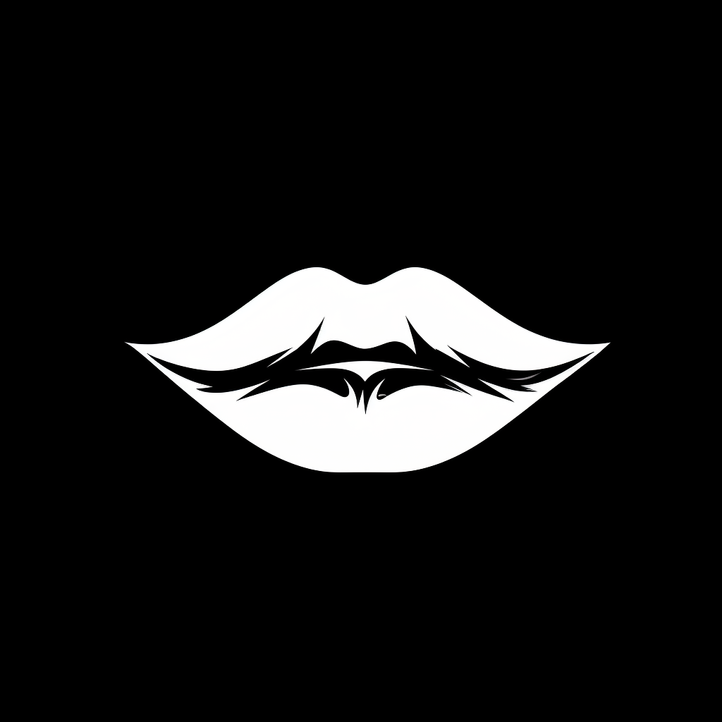 Icon of black and white lips symbol on black background