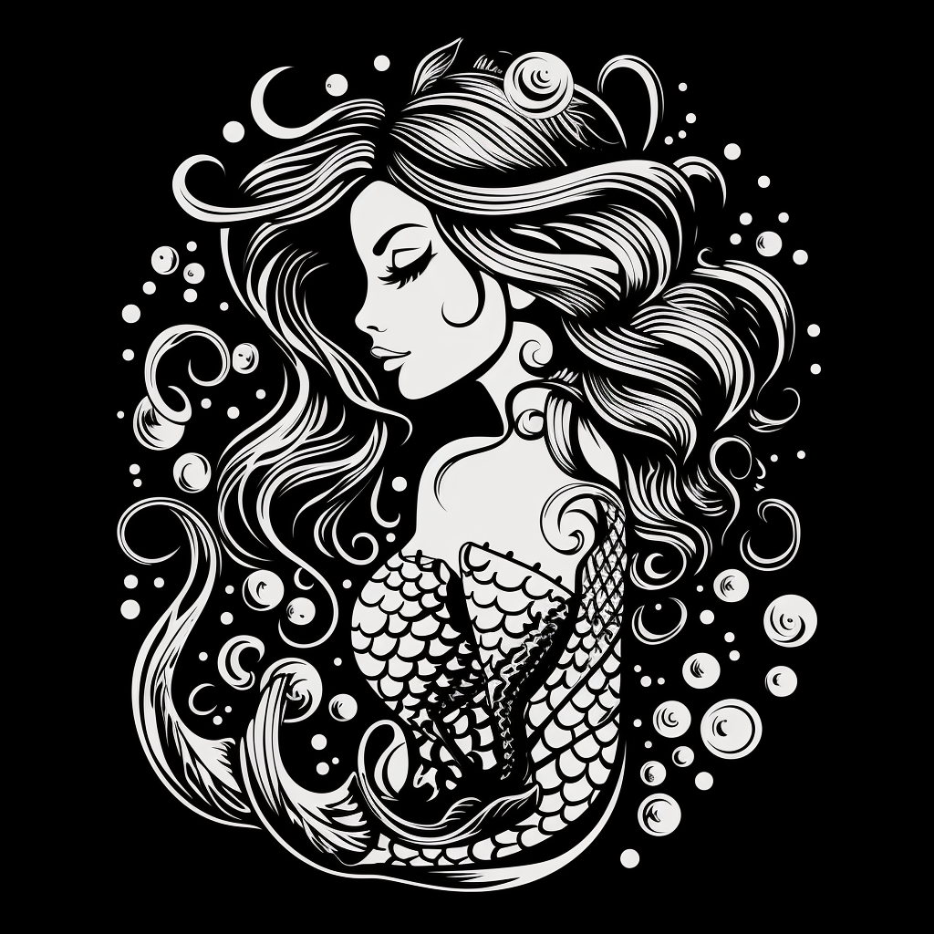 Black and white mermaid outline