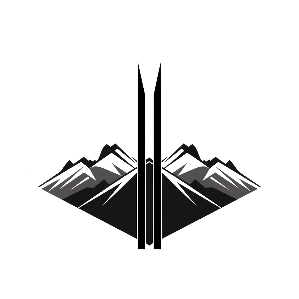 Minimalistic crossed alpine skis with mountains in background