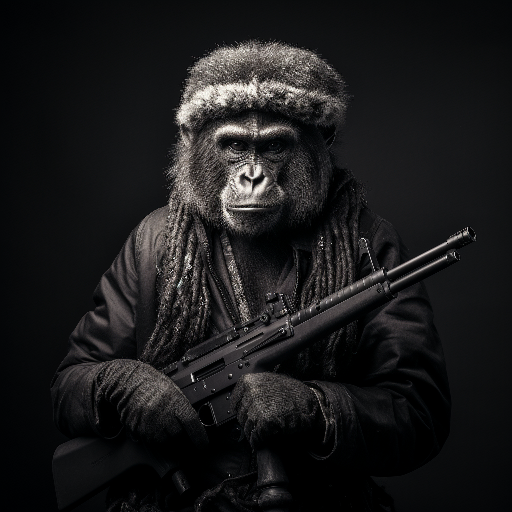 Cute Monkey Holding a Weapon