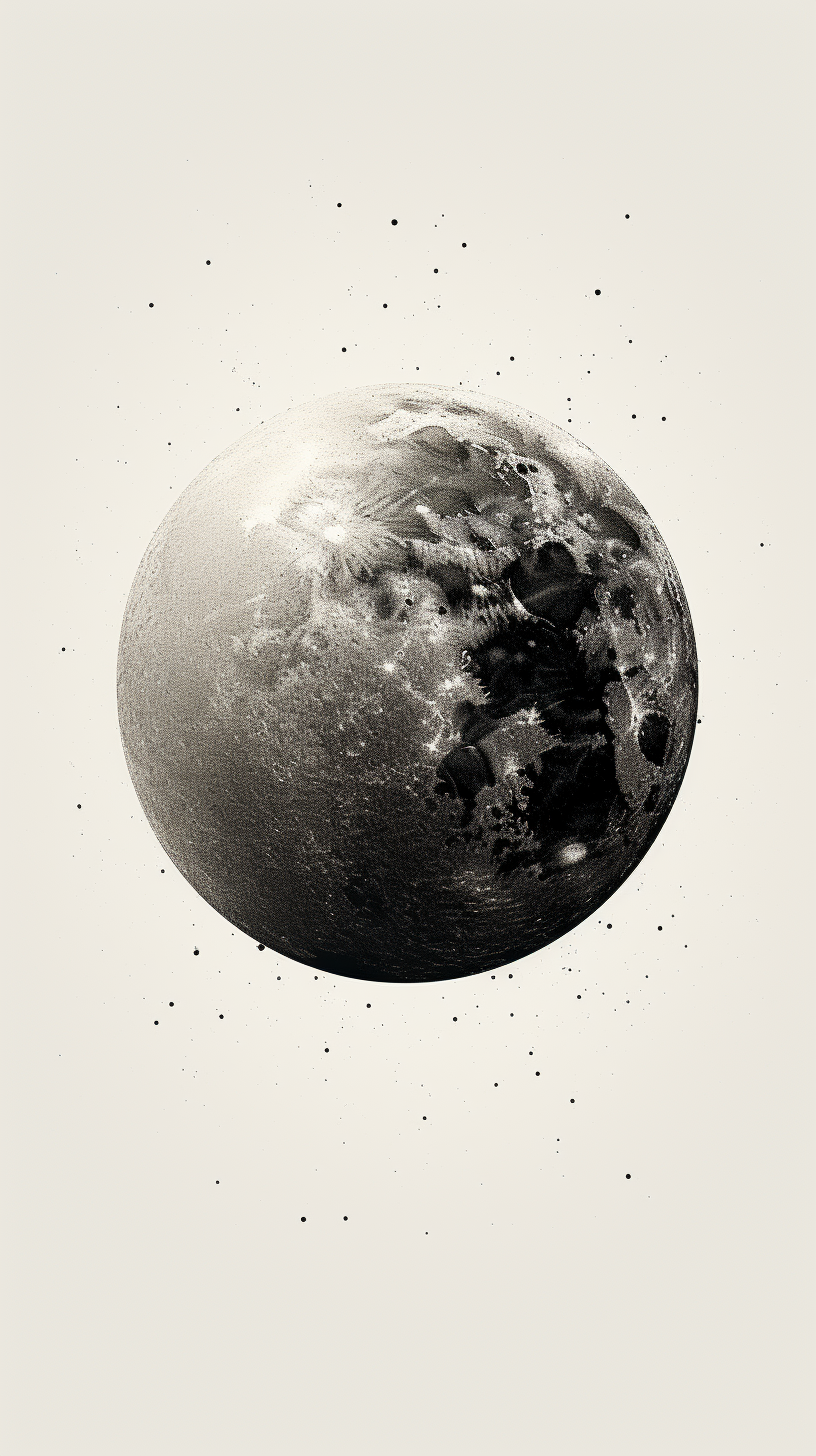 Stylish black and white moon with antique texture