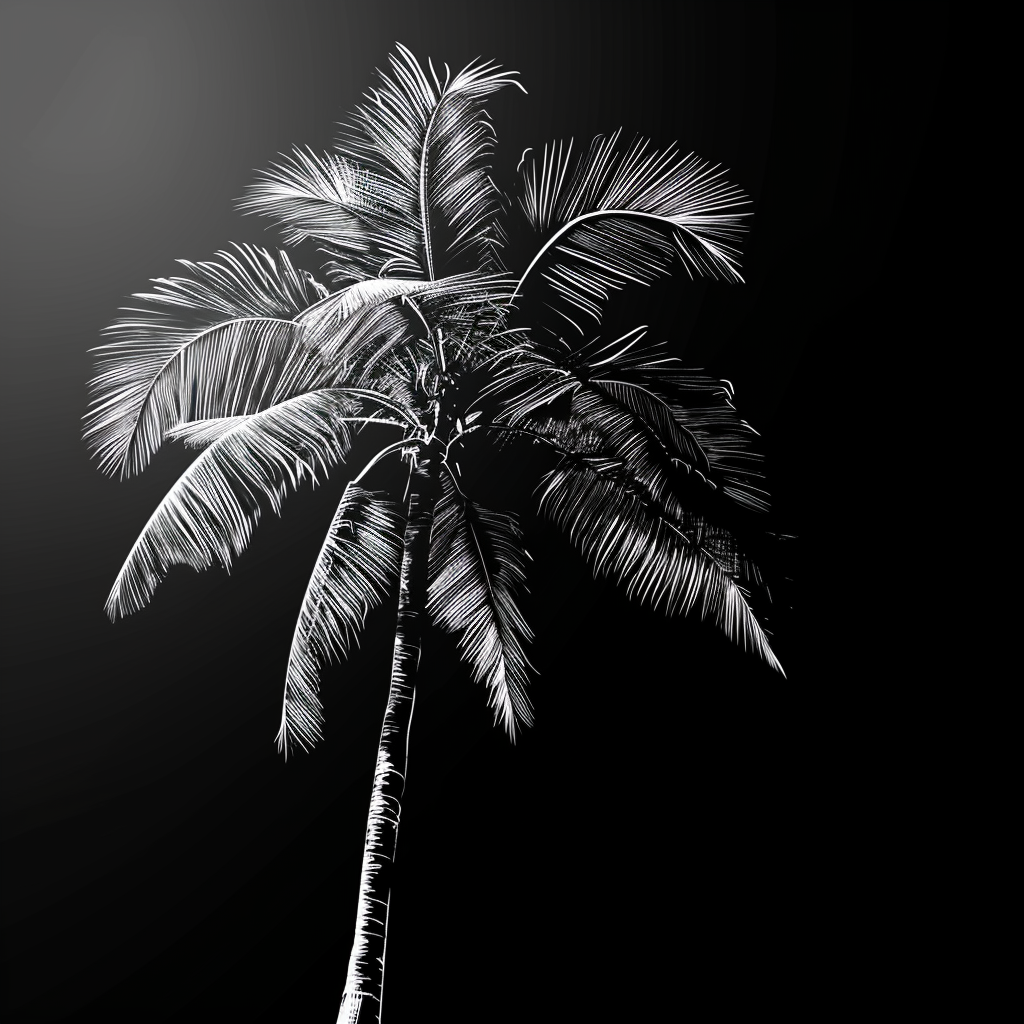 black and white palm tree comic style