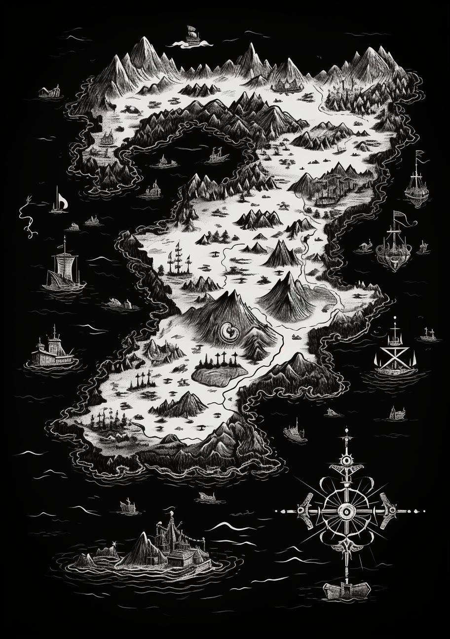 Pirate map in black and white