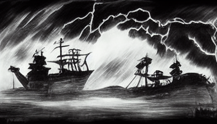 Old Pirate Ship Storm Night