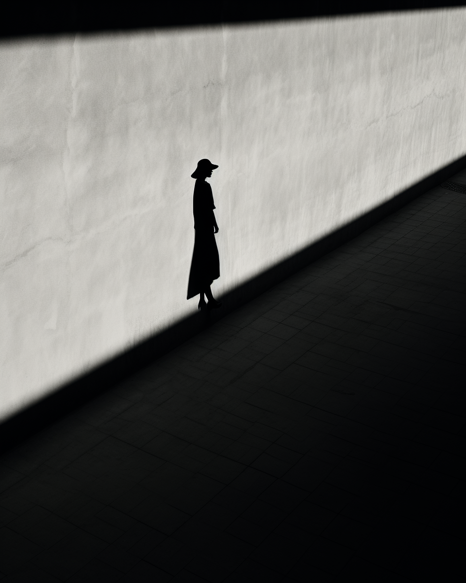 Minimalist silhouette of woman in concrete shadow