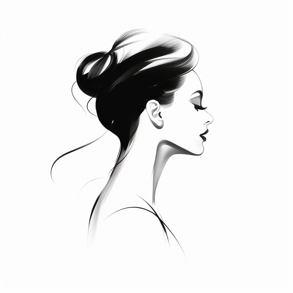 Black and White Minimalist Side Profile Drawing