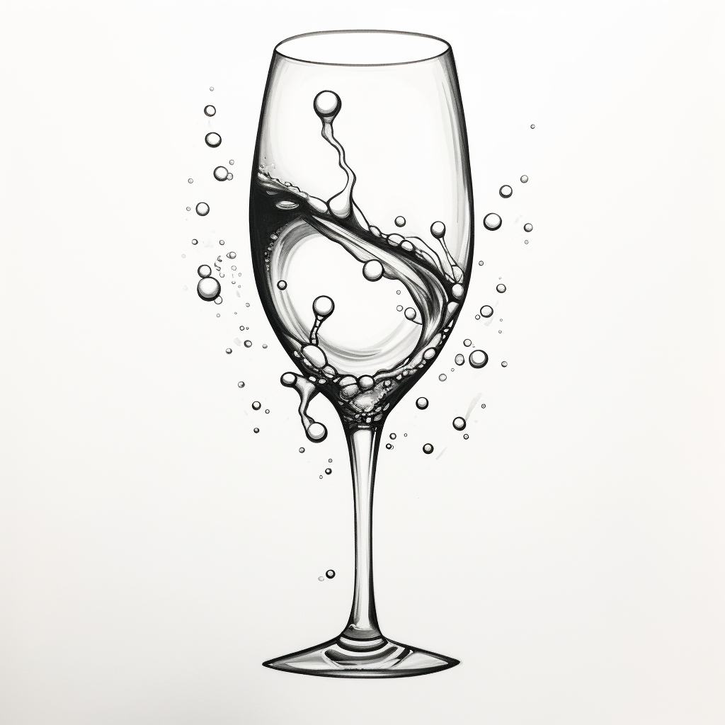 black and white sketch of champagne with bubbles