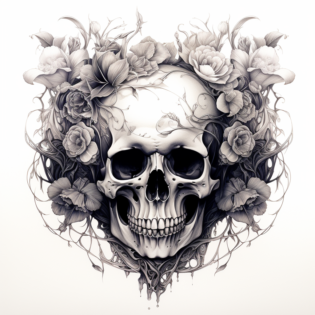 Black and White Skull Tattoo Drawing