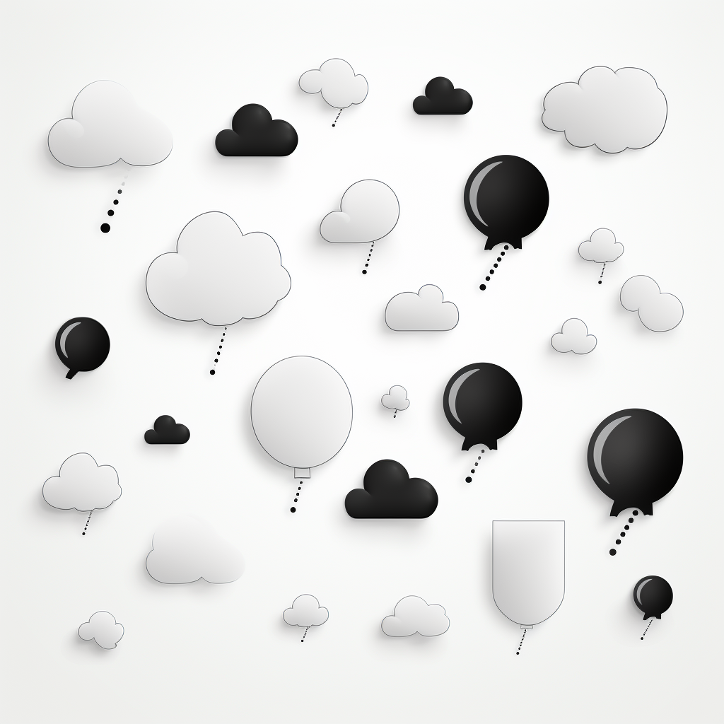 Black and white speech bubbles on white background