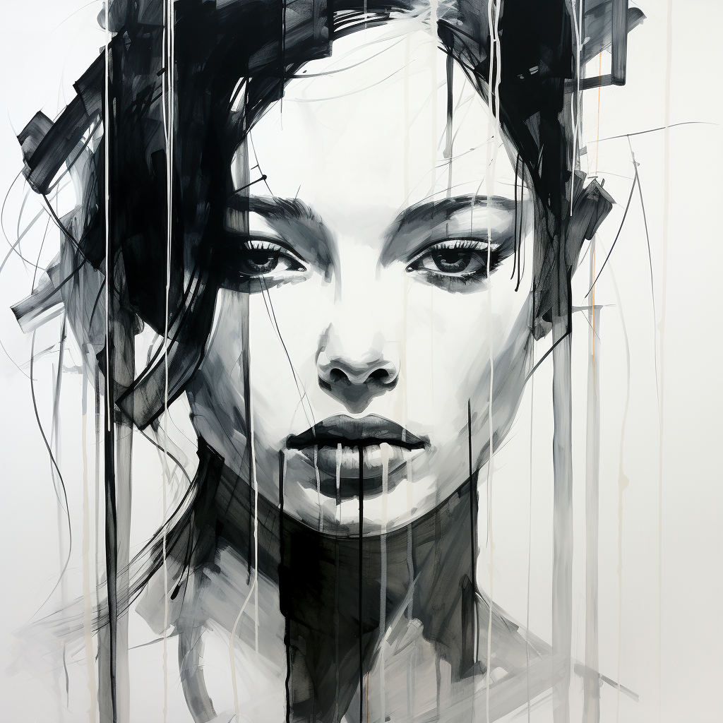 Beautiful black and white style woman drawings