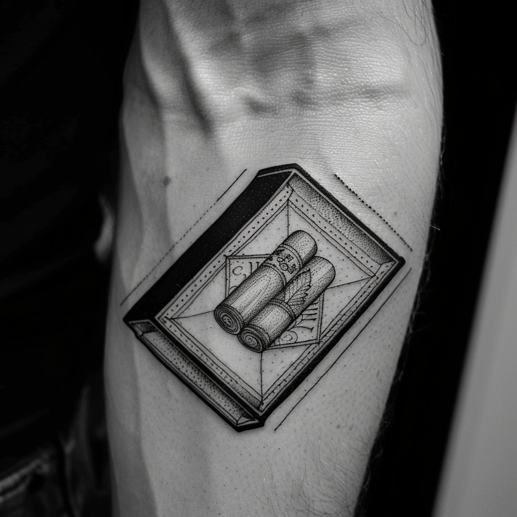 Tattoo inspired by cigar box logo