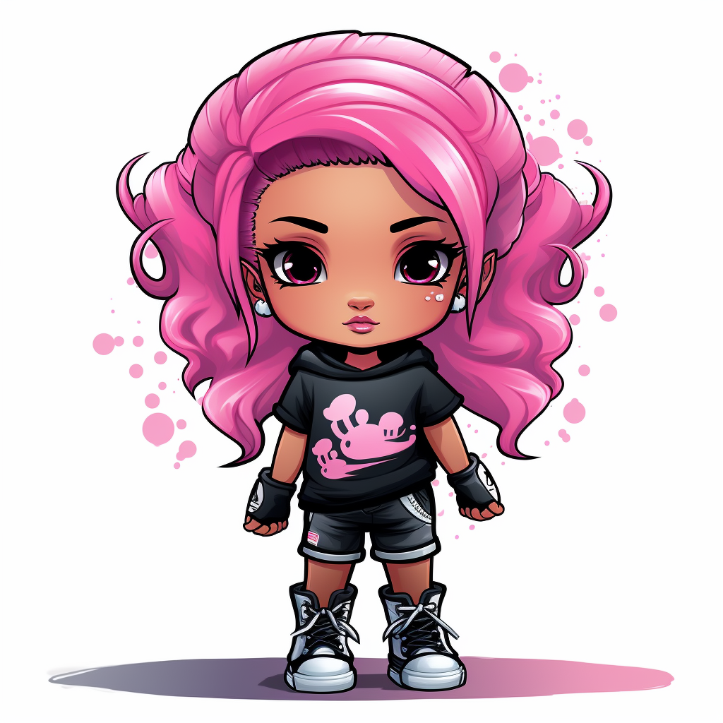 Vector art of a chibi girl in graffiti-style t-shirt