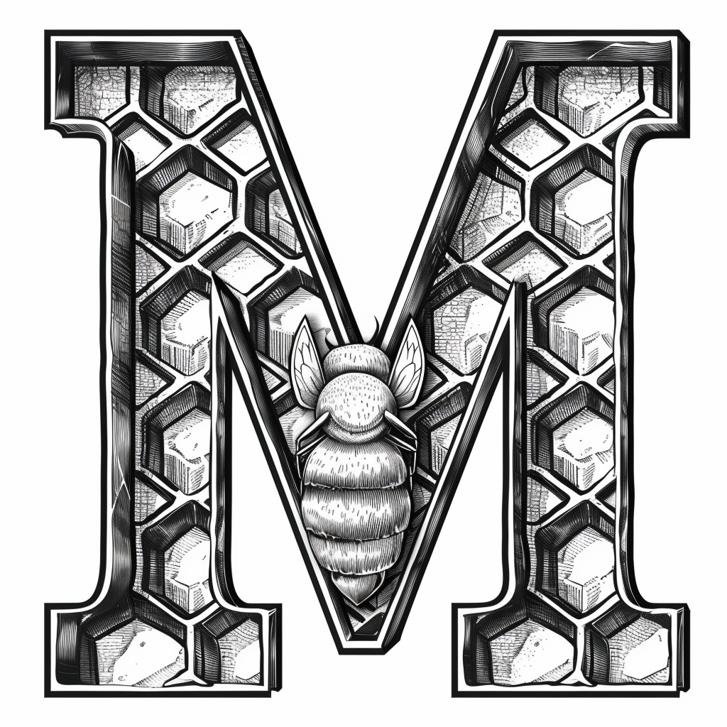 Stamped letter M with honeycomb pattern