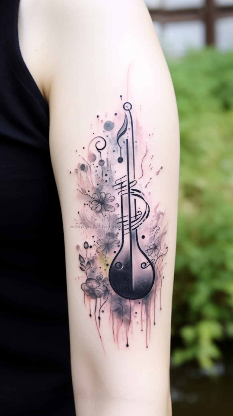 Black and White Watercolor Forearm Tattoo Music Inspired