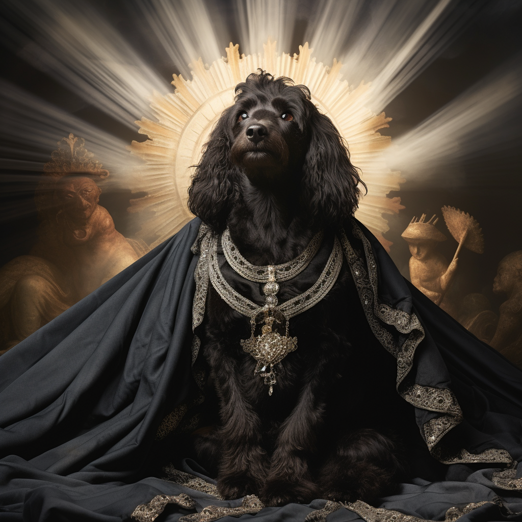 Black Whoodle Dog as Goddess