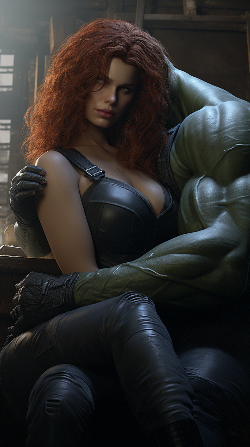 Realistic Black Widow Loves Big Hulk