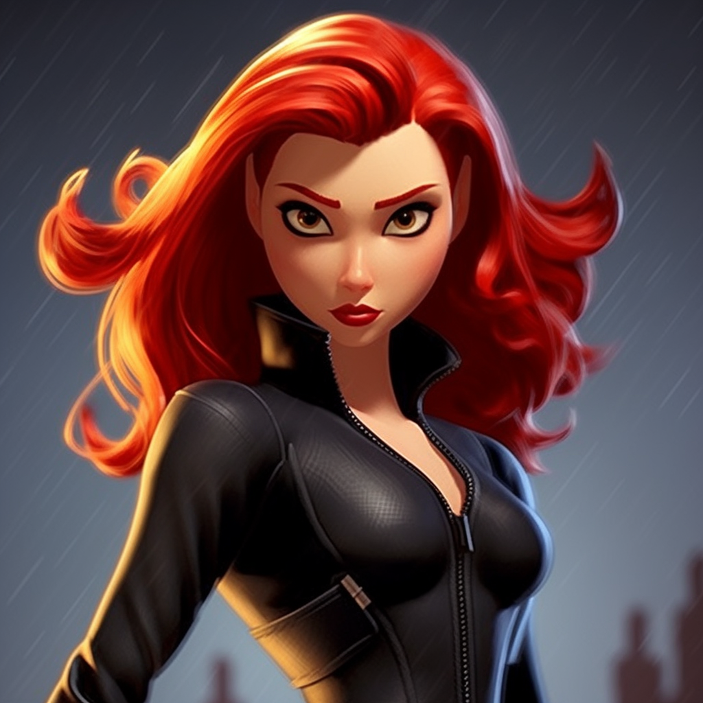 Black Widow Marvel Superhero in Pixar Style