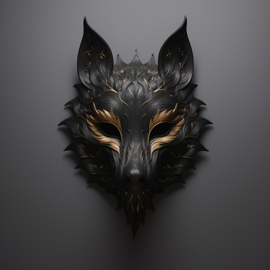 Black wolf spirit in wooden mask