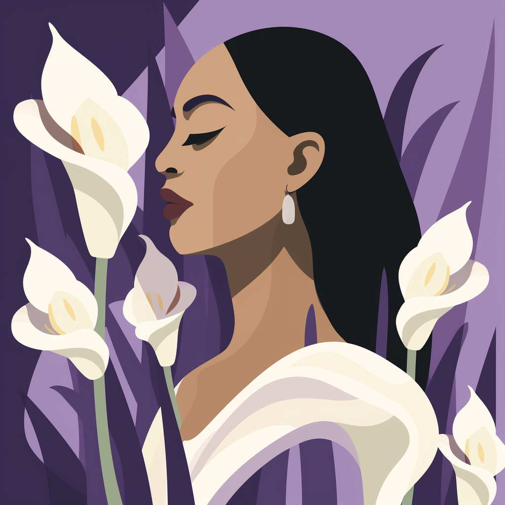 Illustration of a black woman with calla lilies