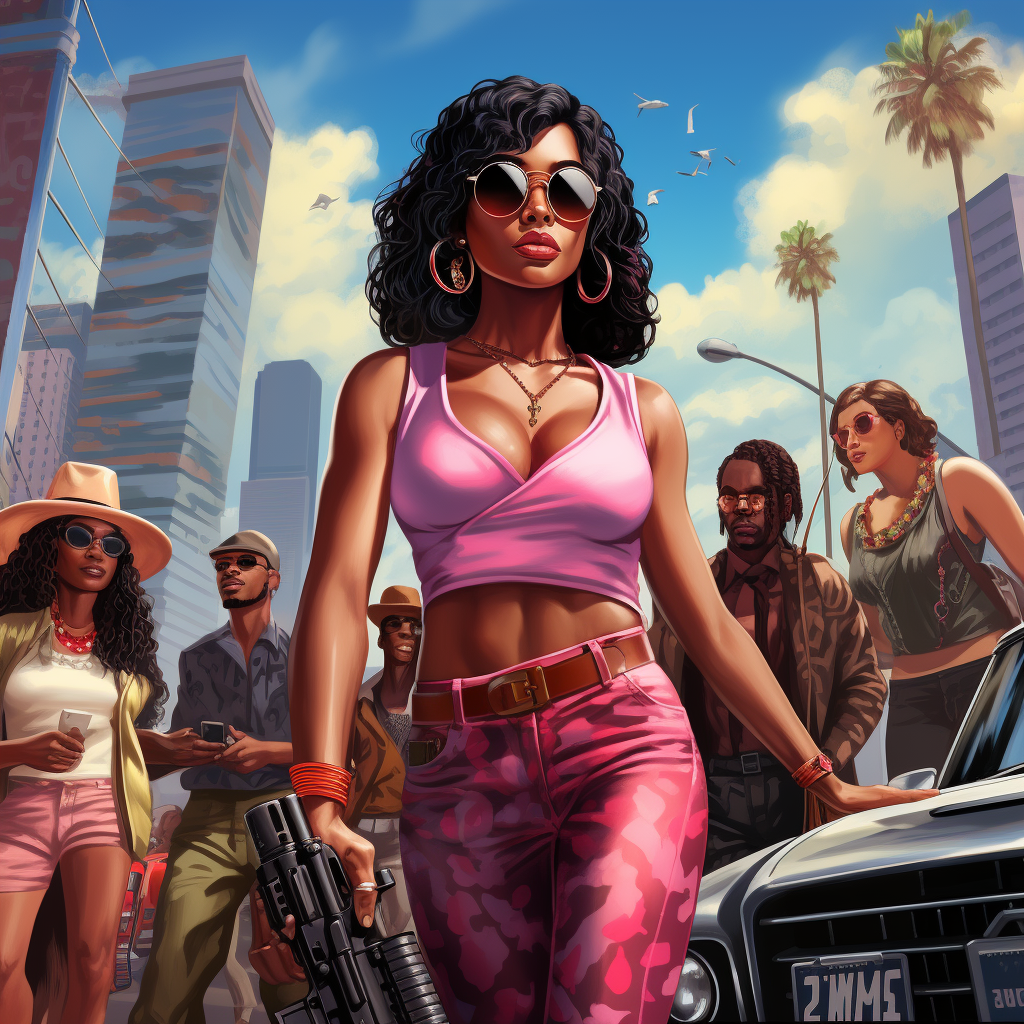 Stylish Black Woman with Tote Bag in GTA Art