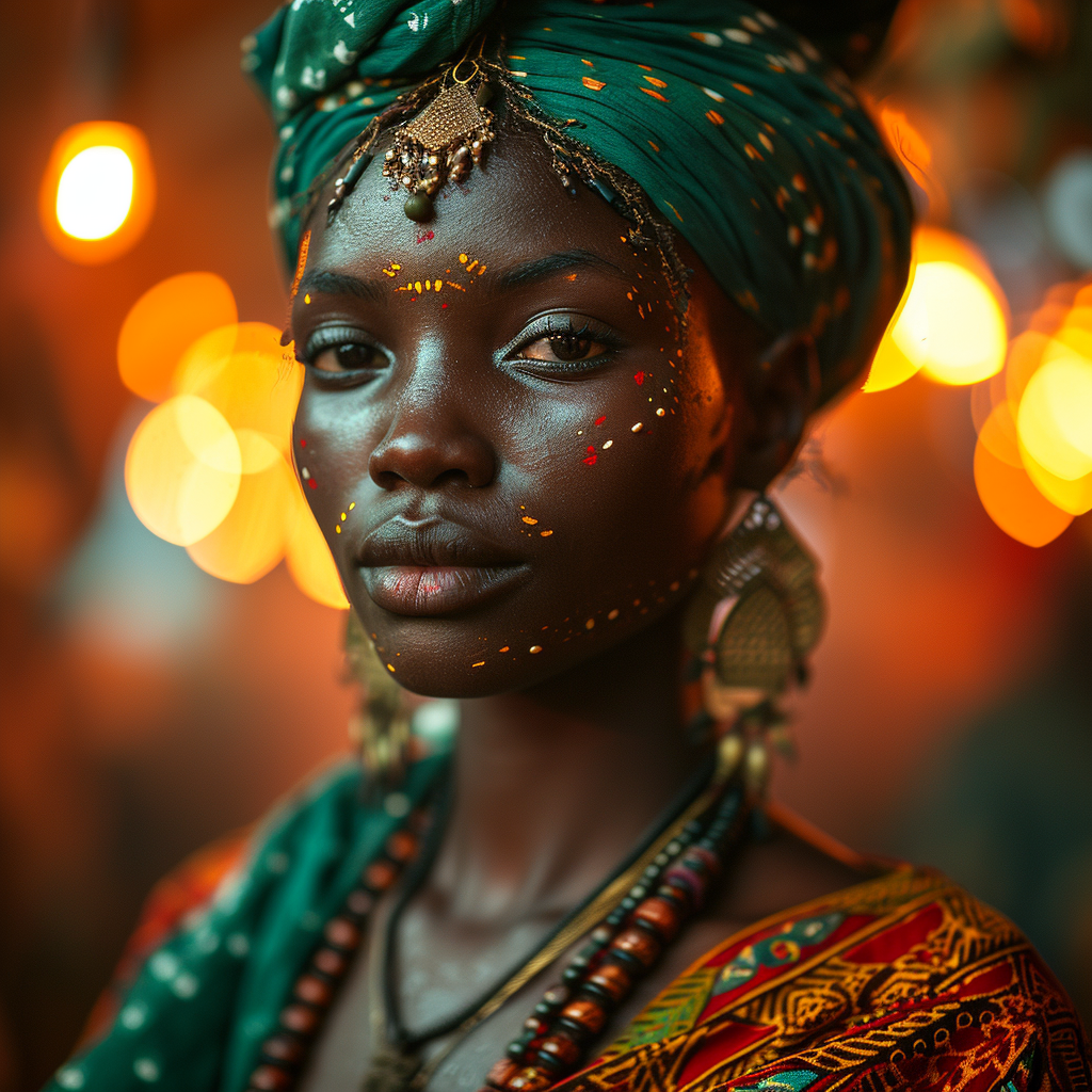 Beautiful Black Woman Celebrating New Year's with Fireworks