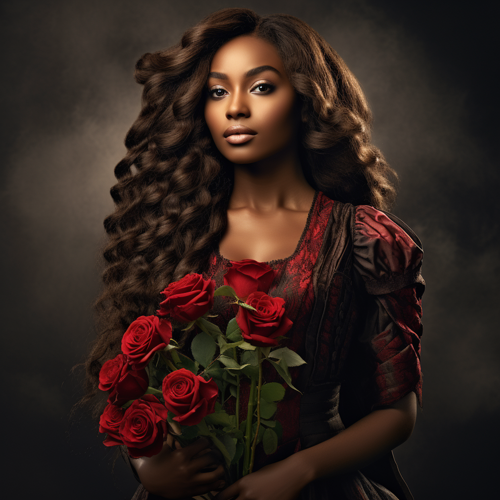 Black woman red roses long hair