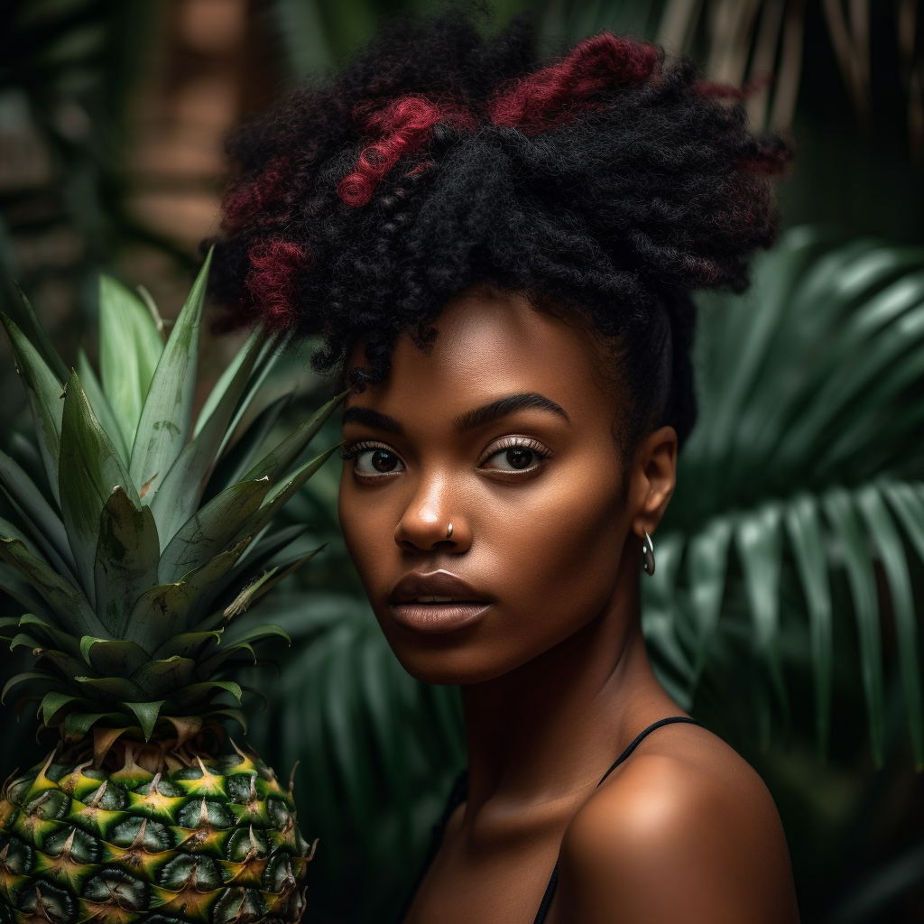 Black woman with pineapple leaves hair