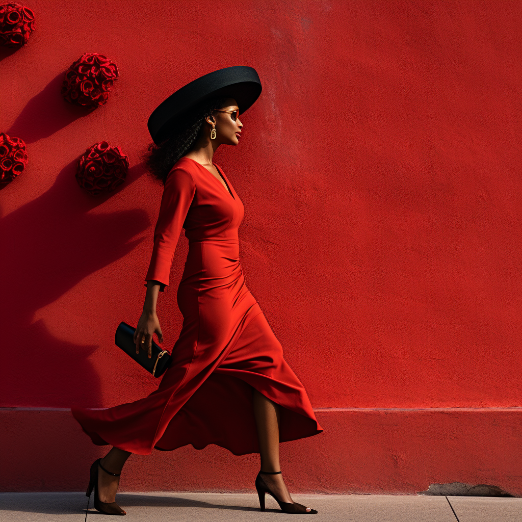 Side view of black woman in red dress