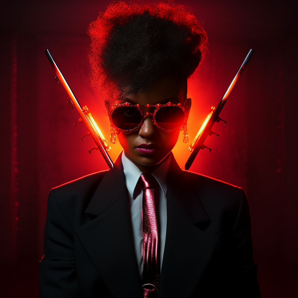 Black woman with knives in stylish suit